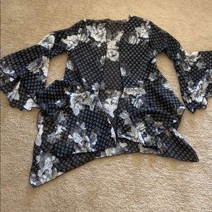 Black White & Gray Floral print sheer cardigan.